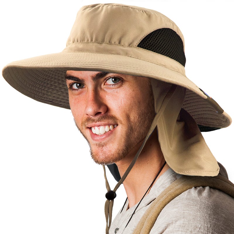 Suncube SUN CUBE Fishing Hat Sun Hat for Men, Women, Hiking Sun Hat with Neck Flap, Wide Brim, Chin Strap, Safari Summer Bucket Boonie Hat, UPF 50+ Outdoor Protection, Packable Breathable Mesh (Tan) - Image 1